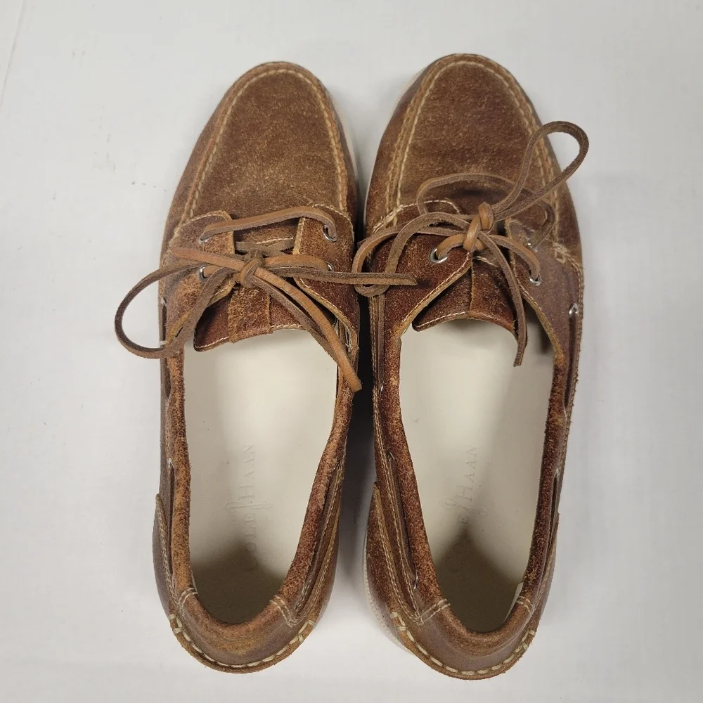 Cole Haan Dominick Leather Boat Shoes Men’s Size 12 Tan Brown Distressed